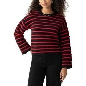 Sanctuary Long Sleeve Knit Crewneck Sweater XL Textured Ribbed Black Red Stripe